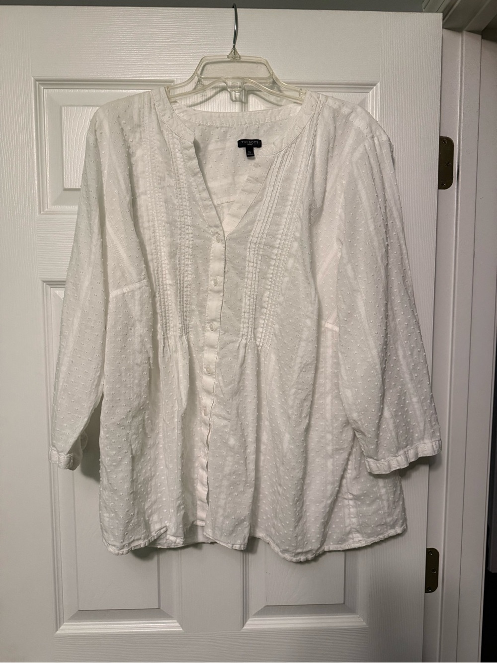 Talbots White Textured Pintuck Button-Front Blouse